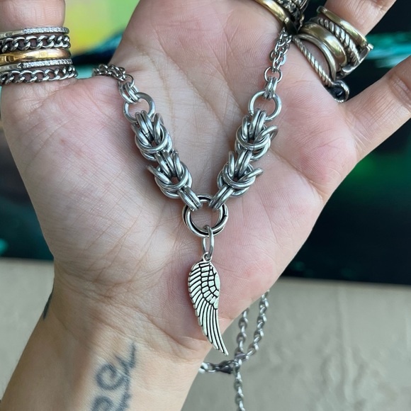 Set ! Handmade maille choker necklace with angel wing + earrings boho valentine - Picture 11 of 14